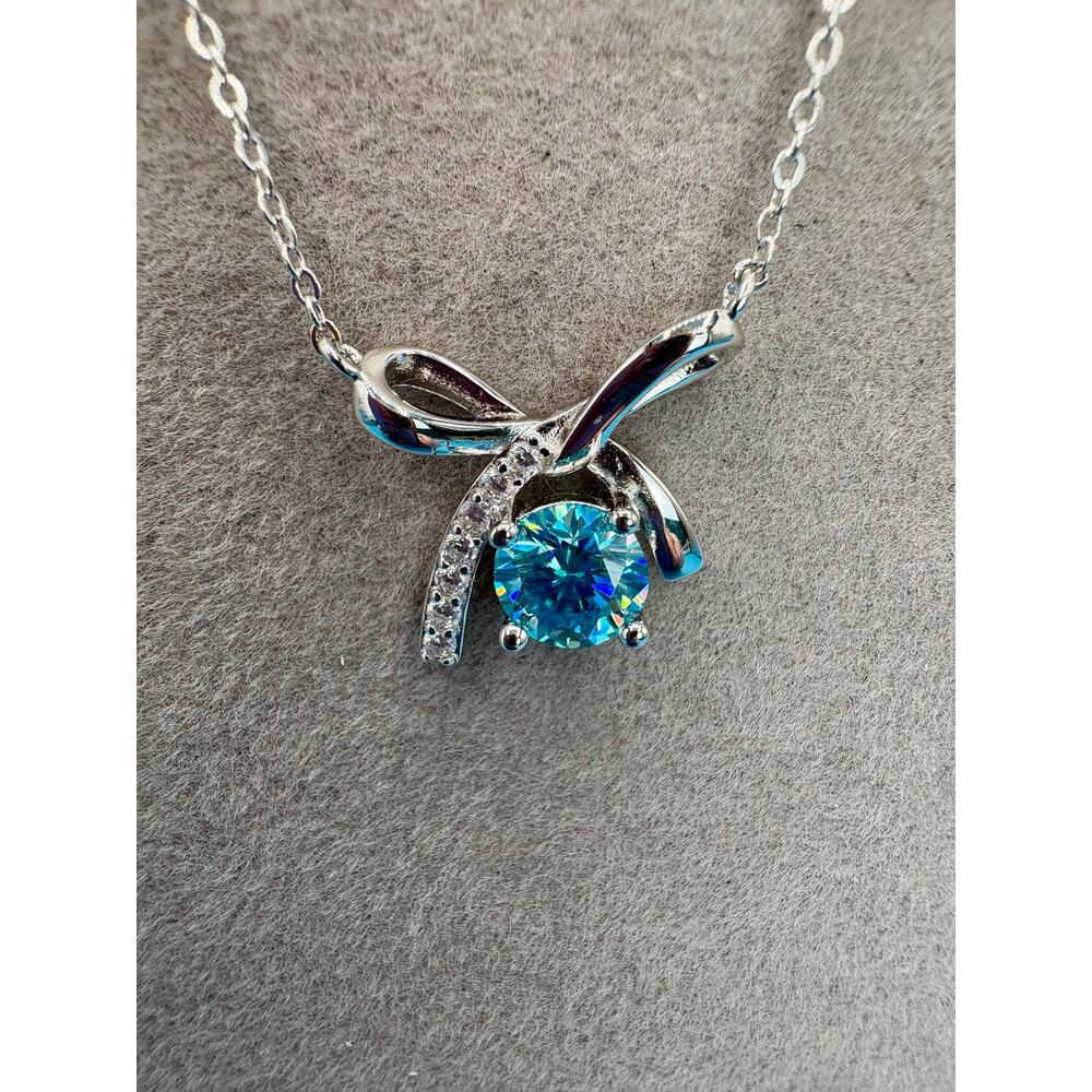 NEW Aquamarine Moissanite Ring & Necklace in PT950 & AU750 - Picture 7 of 12